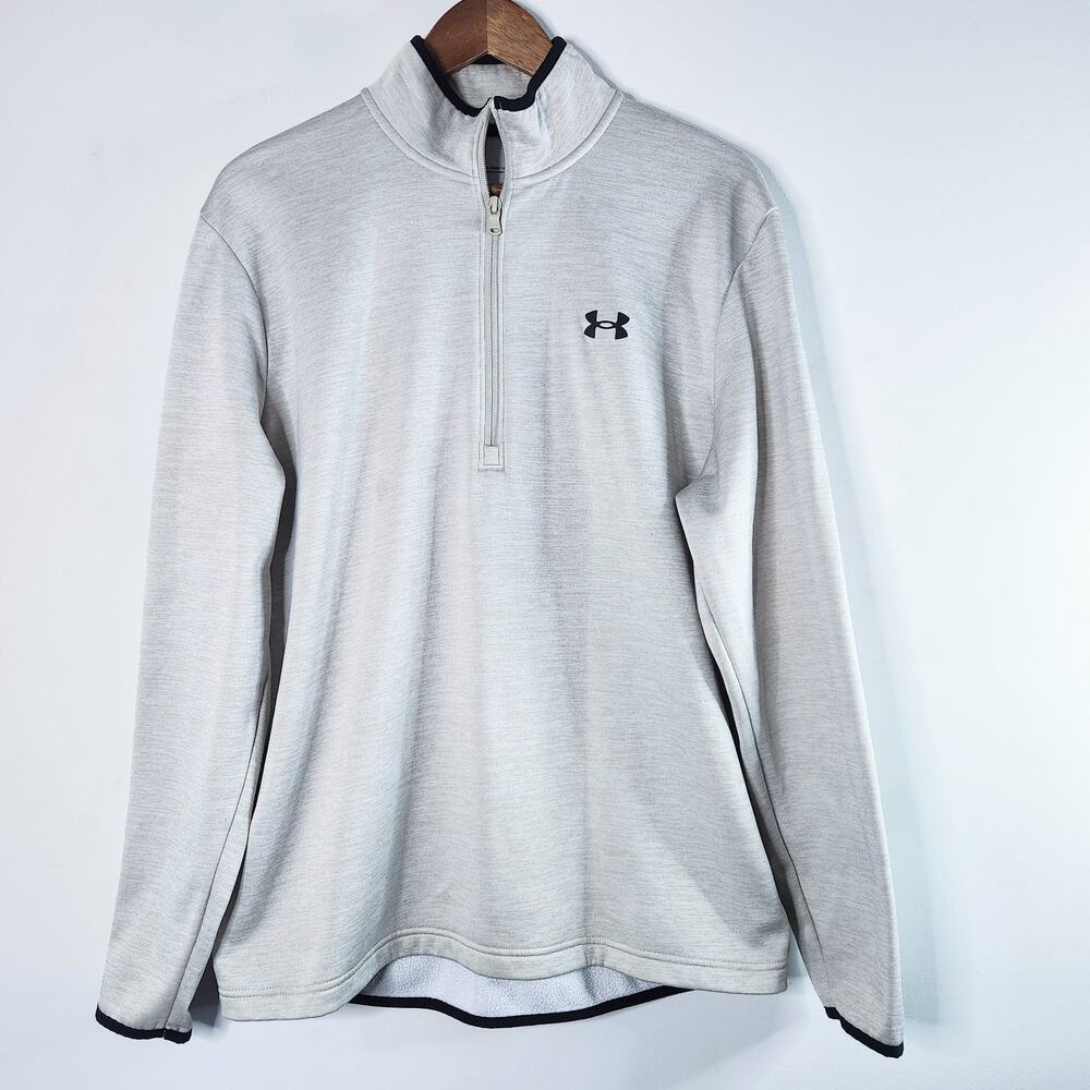 Under Armour Mens Cream Loose Fit 1/4 Zip Pullover Jacket Size Large Academia